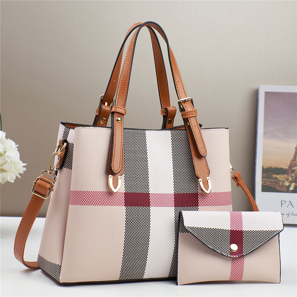 Dollcini Női Táska és Pénztárca Szett – Stílusos, Kockás Műbőr Kézitáska