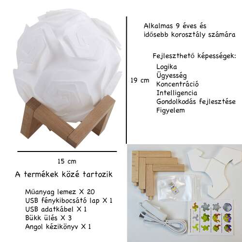 Dollcini Otthon DIY LED Rózsalámpa – Romantikus Dekoráció, Fehér