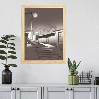 Dollcini Otthon LED Világító Falikép – USB-s, Fa Keretes Dekor