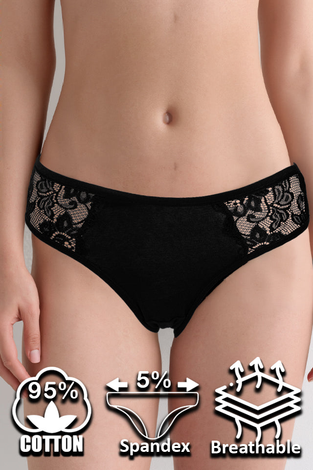 Dollcini, Klasszikus női bugyi, Virágmintás Csipkés Női Bugyi,95% Pamut + Spandex-Többszínű, 6 db-os Csomag