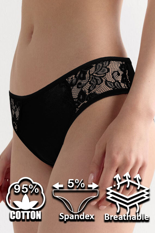 Dollcini, Klasszikus női bugyi, Virágmintás Csipkés Női Bugyi,95% Pamut + Spandex-Többszínű, 6 db-os Csomag