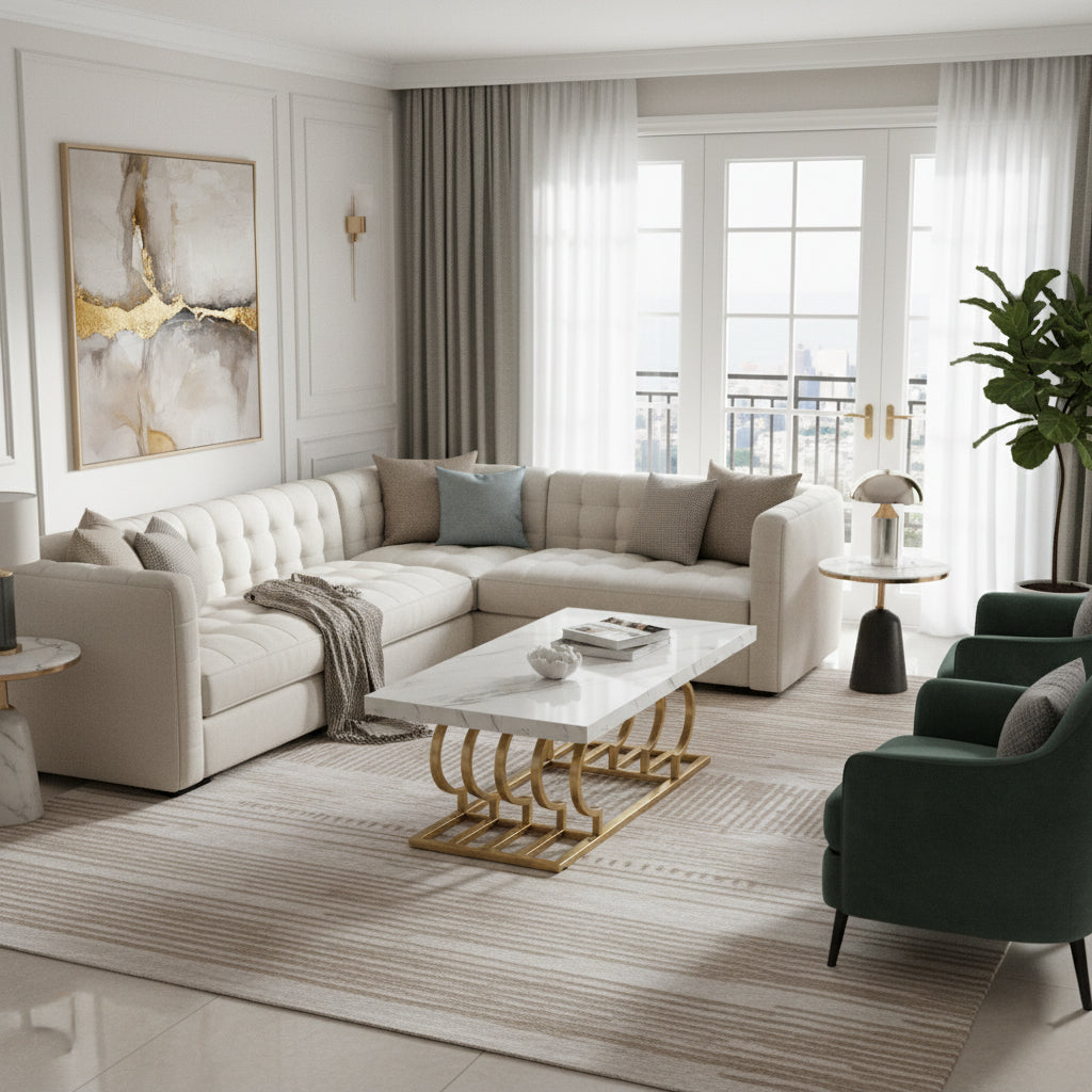 Dollcini Otthon Márvány Hatású Dohányzóasztal Egyedi Arany Lábbal