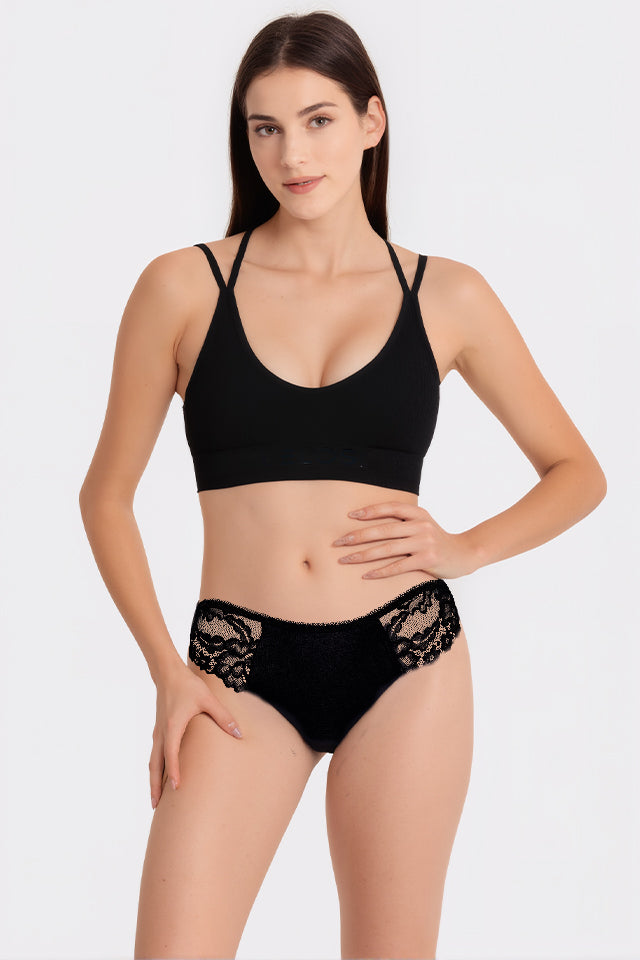 Dollcini,Tanga női bugyi,Csipkés női bugyi,95% Pamut + Spandex-Többszínű, 6 db-os Csomag