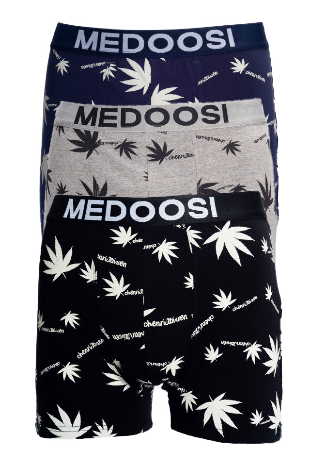 Dollcini Légáteresztő Pamut Férfi Boxeralsó - 95% Pamut, Levélmintás, 3 darabos szett