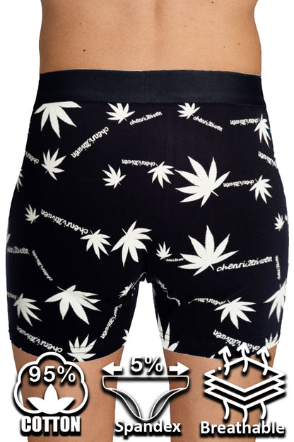 Dollcini Légáteresztő Pamut Férfi Boxeralsó - 95% Pamut, Levélmintás, 3 darabos szett