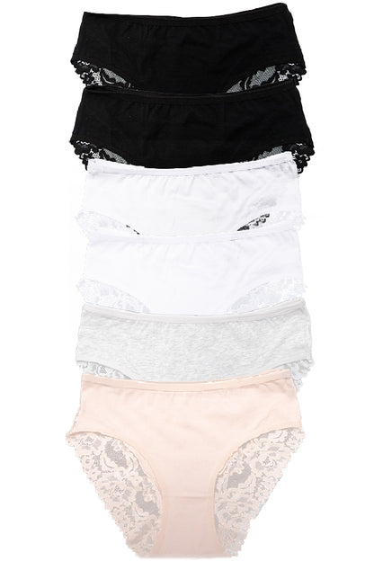 Dollcini ,Klasszikus Női Bugyi, Brazil Női Bugyi, Virágmintás Csipkés Női Bugyi,95% Pamut + Spandex-Többszínű, 6 db-os Csomag,8972