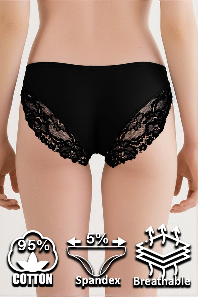 Dollcini ,Klasszikus Női Bugyi, Brazil Női Bugyi, Virágmintás Csipkés Női Bugyi,95% Pamut + Spandex-Többszínű, 6 db-os Csomag,8972