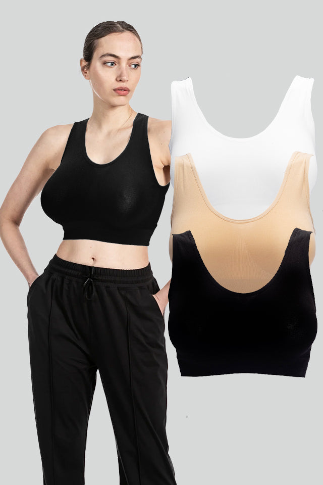 Dollcini Varrás Nélküli Női Sportmelltartó - 95% Pamut, Kényelmes, 3 db-os Csomag