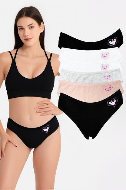 Dollcini, Klasszikus női bugyi,95% Pamut + Spandex-Többszínű, 6 db-os Csomag,82322