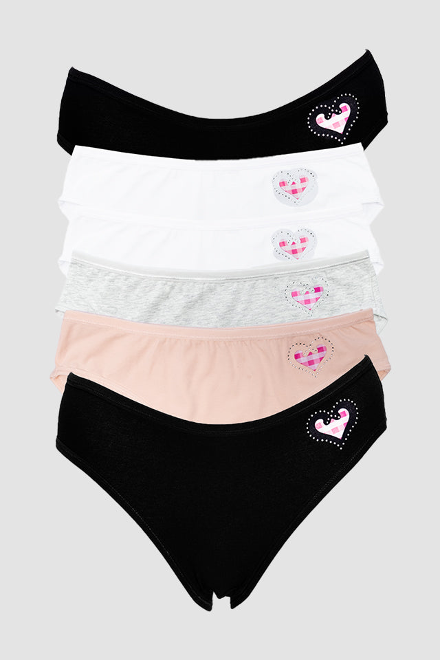 Dollcini, Klasszikus női bugyi,95% Pamut + Spandex-Többszínű, 6 db-os Csomag,82322