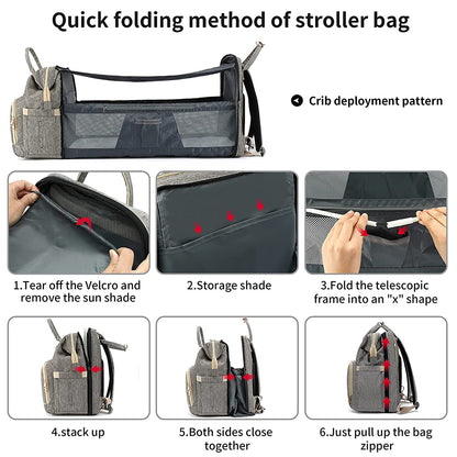 Dollcini Multifunkciós Babahátizsák – Összecsukható Babaággyal